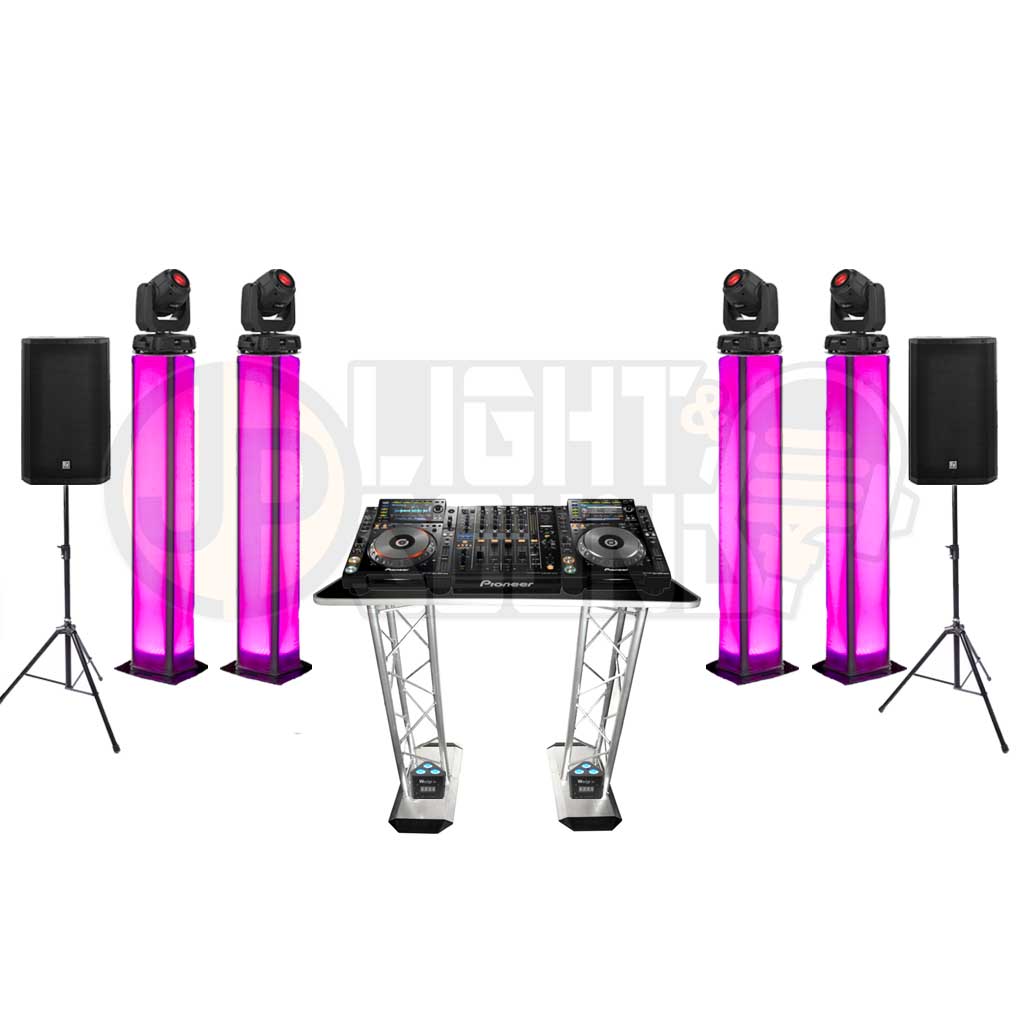 DJ Truss Table, 4x Moving Head Lights, DJ & Audio Package Hire Adelaide