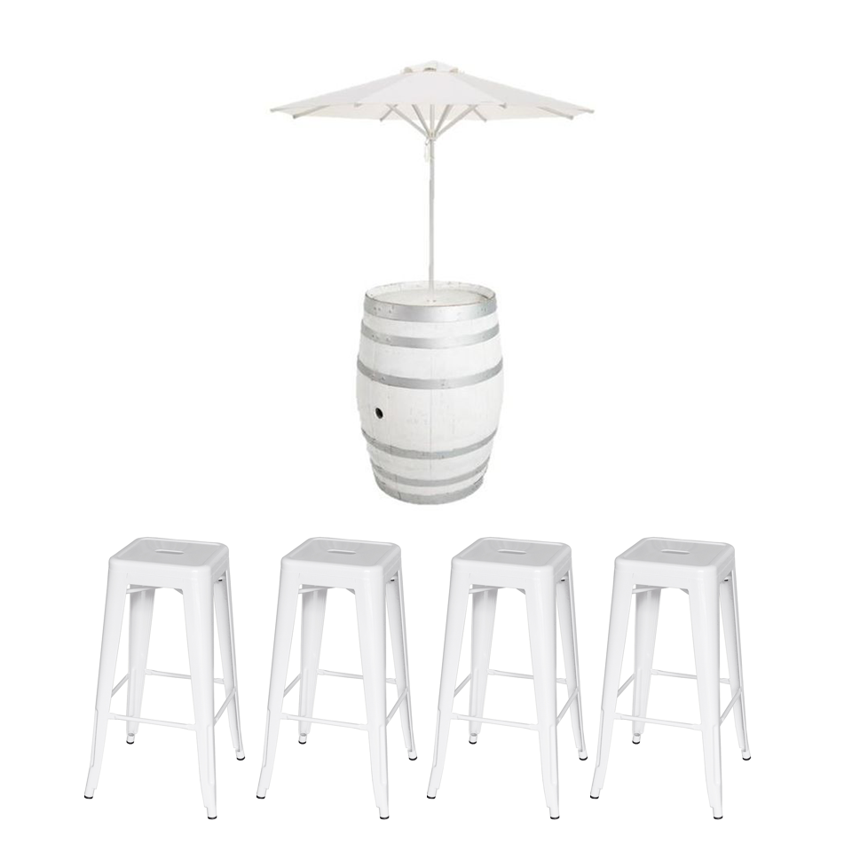 White Wine Barrel, Stools & Umbrella Hire Package