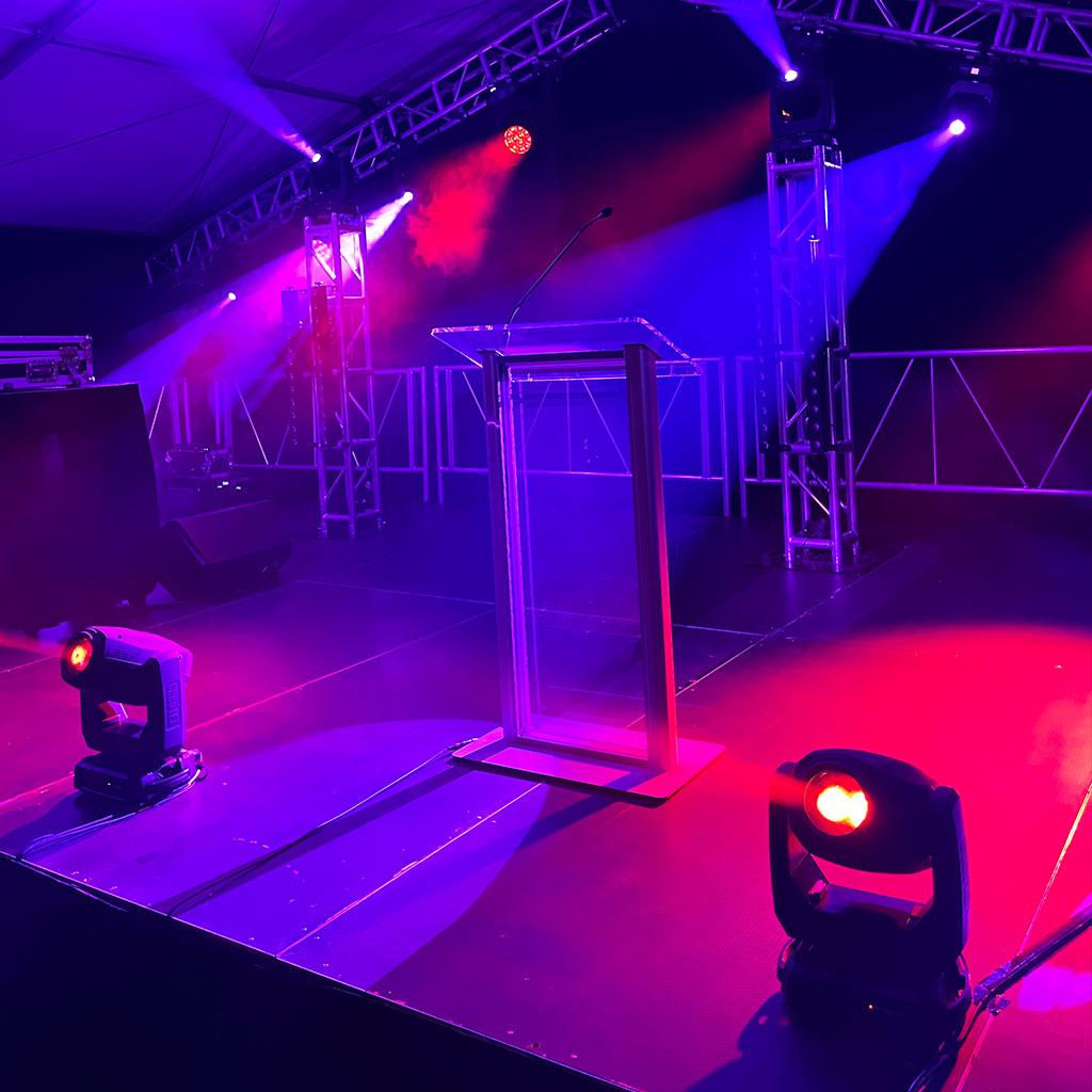Clear Perspex Lectern With Gooseneck Mic Hire JP Light Sound