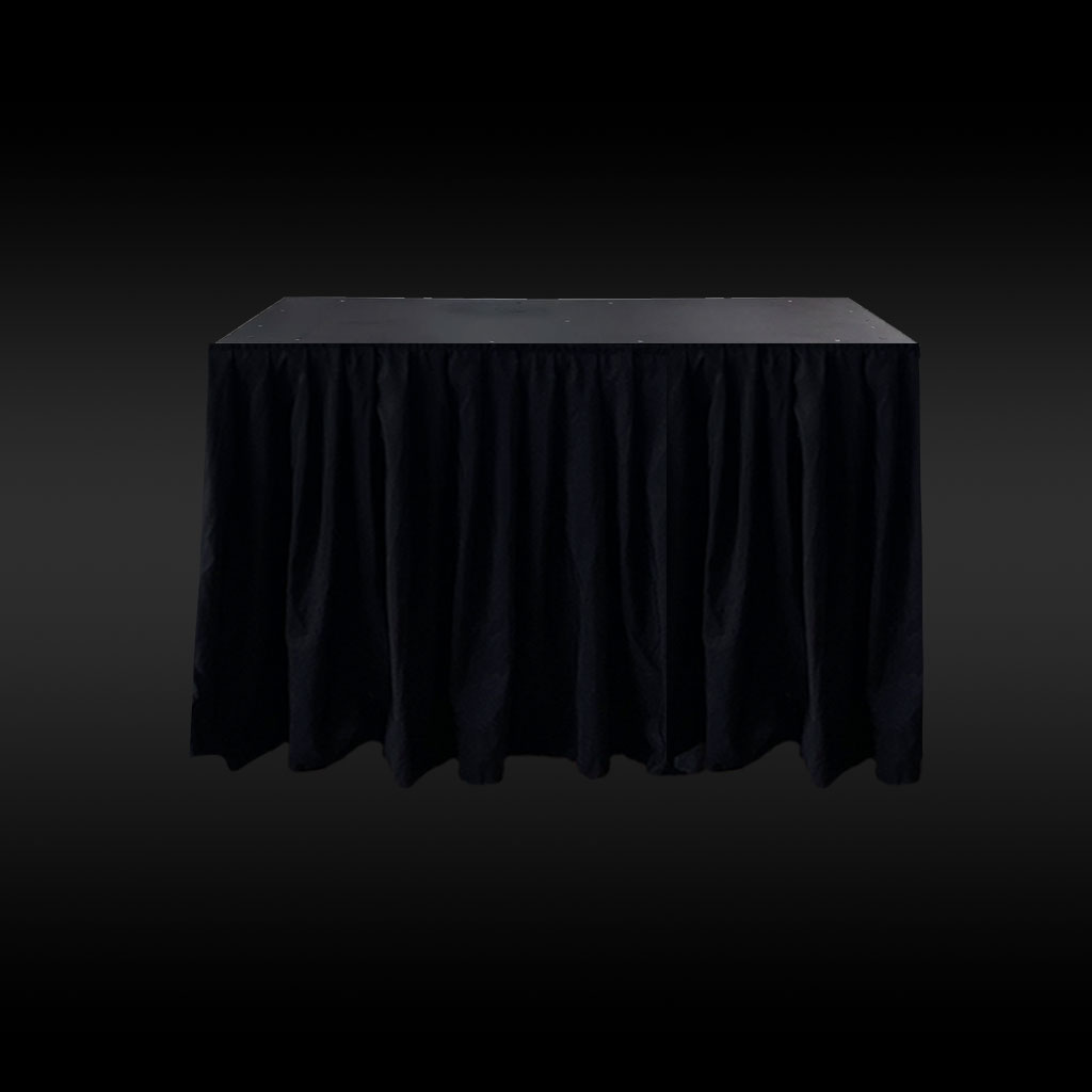 1.2m 0.6m Stage Table with Black Skirt Hire JPLS