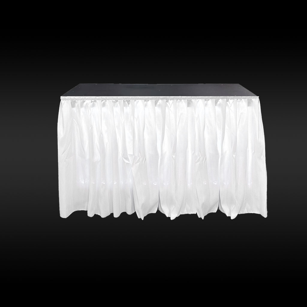 1.2m 0.6m Stage Table with White Skirt Hire JPLS