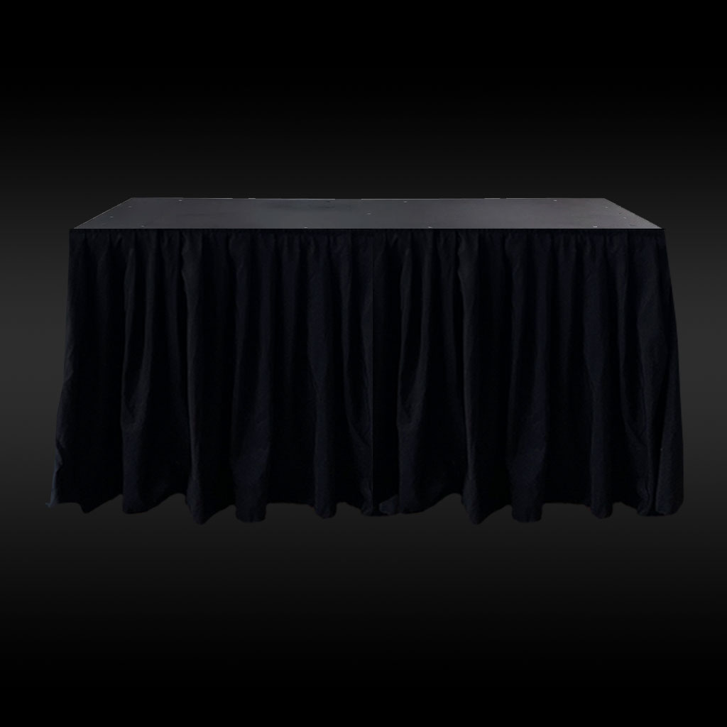 1.8m 0.6m Stage Table with Black Skirt Hire JPLS
