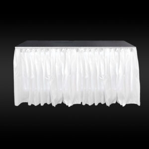 1.8m 0.6m Stage Table with White Skirt Hire JPLS