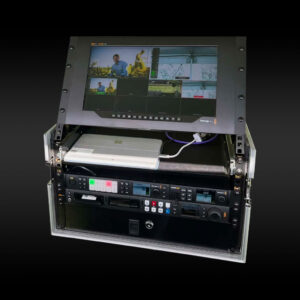 Blackmagic 4K 12G switching and streaming rack with monitor, recorder, and control hardware by JP Light & Sound